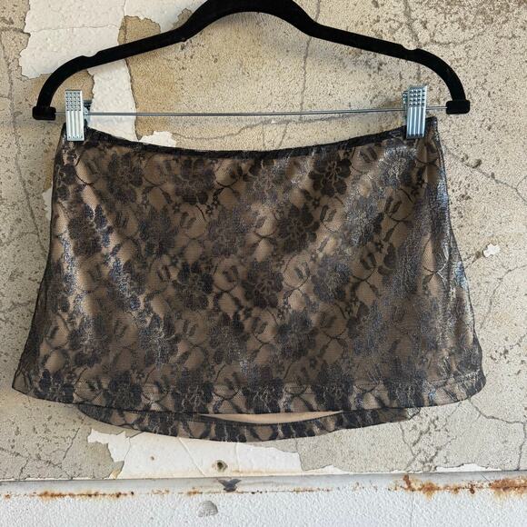 I.AM.GIA Micro Mini Skirt Black Lace Metallic Gold Y2K Coquette Club Going Out M - Picture 1 of 8